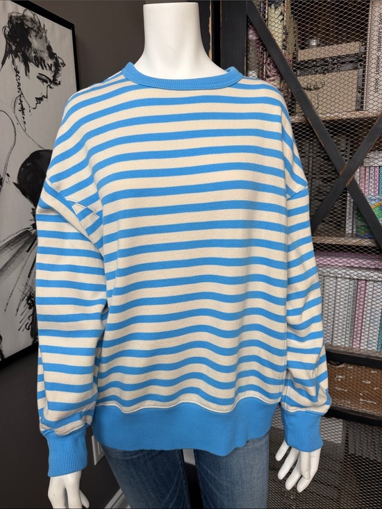 aerie Sweaters - aerie Blue and Cream Striped Crewneck Sweater